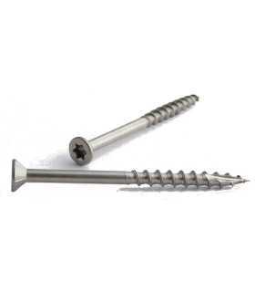 Vis à bois inox A2 A4 Torx TX20, vue de côté et profil, tête fraisée pour terrasse bois.