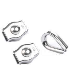 Kit inox 2 Serres cables simples et 1 cosse coeur câble de 4mm