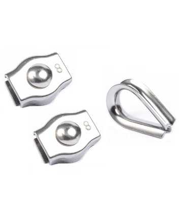 Kit inox 2 Serres cables simples et 1 cosse coeur câble de 4mm