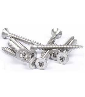 Vis à bois inox A2 A4 tête fraisée Torx, vue réelle, différentes dimensions construction bois.