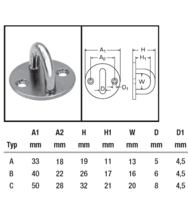 Pontet sur platine ronde inox A2