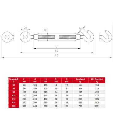 Tendeur câble anneau-crochet inox A4