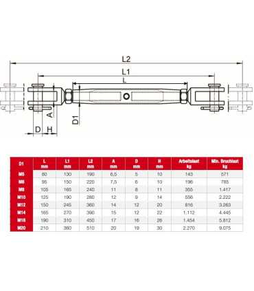 Schéma technique du ridoir à chape inox A4 – dimensions et principe de tension