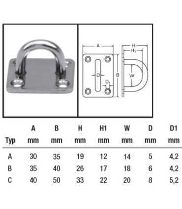 Pontet sur platine rectangulaire inox A2