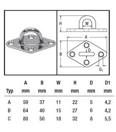 Pontet sur platine losange inox A2