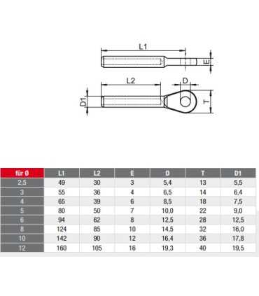 Embout à oeil à sertir inox A4