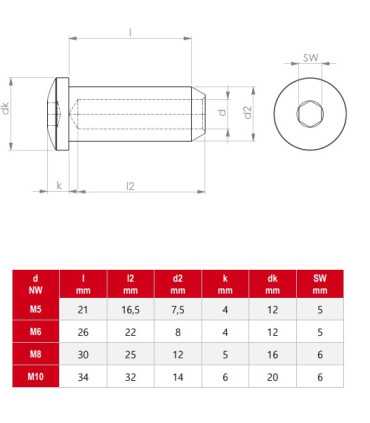 Terminaison taraudée tête cylindrique BTR inox A4