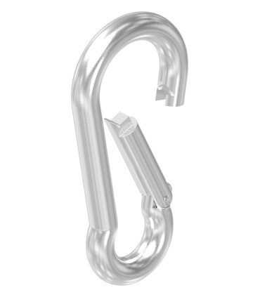 Mousqueton pompier inox A4 316 ouvert en 3D illustrant l’ouverture rapide