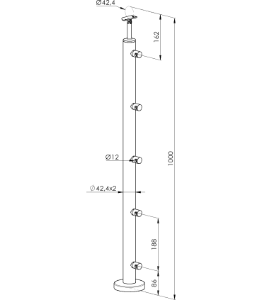 Kit garde-corps inox lisses Ø12 mm sur dalle – poteau Ø42,4 | FSA Inox
