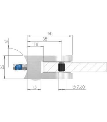 Pince à verre 50x40 pour tube demi-ronde inox