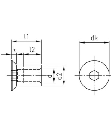 Écrou douille inox tête fraisée M5 M6 M8 A1 A4 | Six pans creux