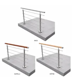 Garde corps à lisse inox sapelli hêtre