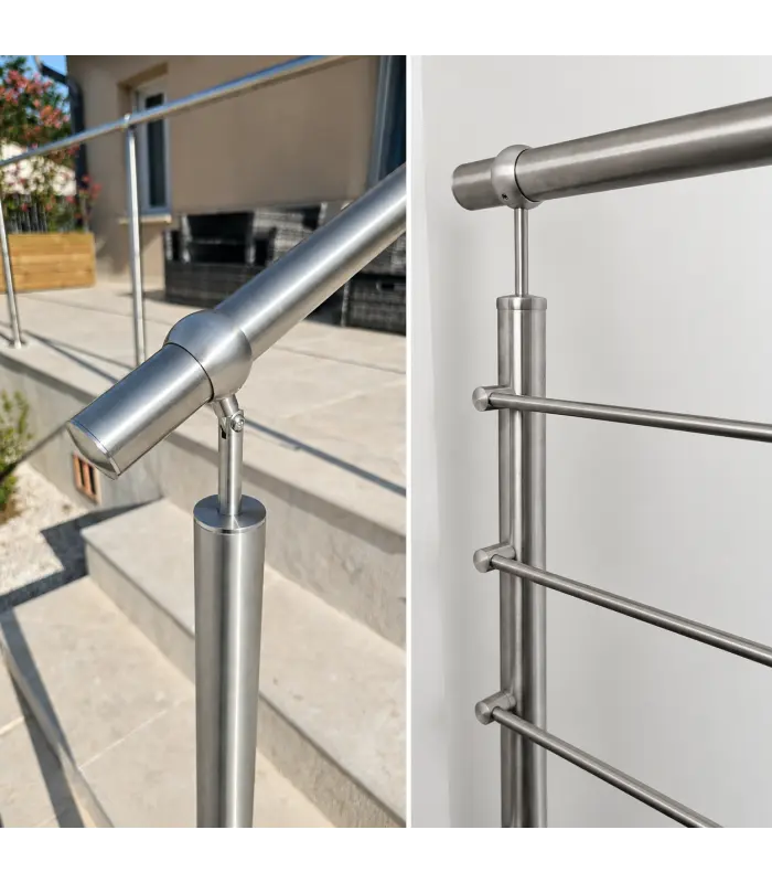 Support de main courante articulé en inox, posé sans perçage ni taraudage