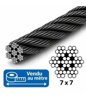 Câble inox noir A4 7x7 au mètre – laqué noir, Ø3 à Ø6 mm