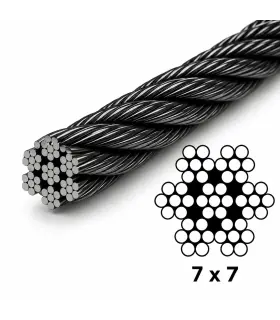 Câble inox noir A4 7x7 en couronne – laqué noir, Ø3 à Ø6 mm