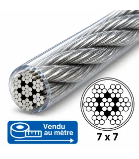 Câble inox 7x7 gainé PVC transparent au mètre