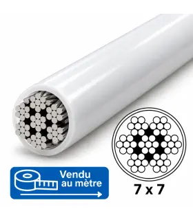 Câble inox 7x7 gainé PVC blanc au mètre