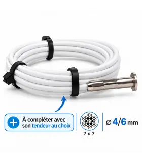 Câble inox gainé PVC blanc 4/6 serti bombé 1 côté – garde-corps
